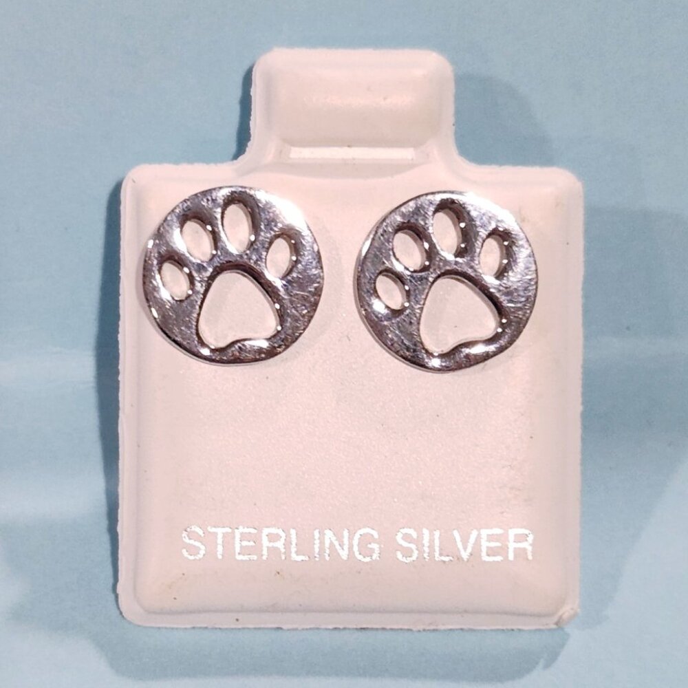 BRAND NEW Sterling Silver Paw Print Earrings